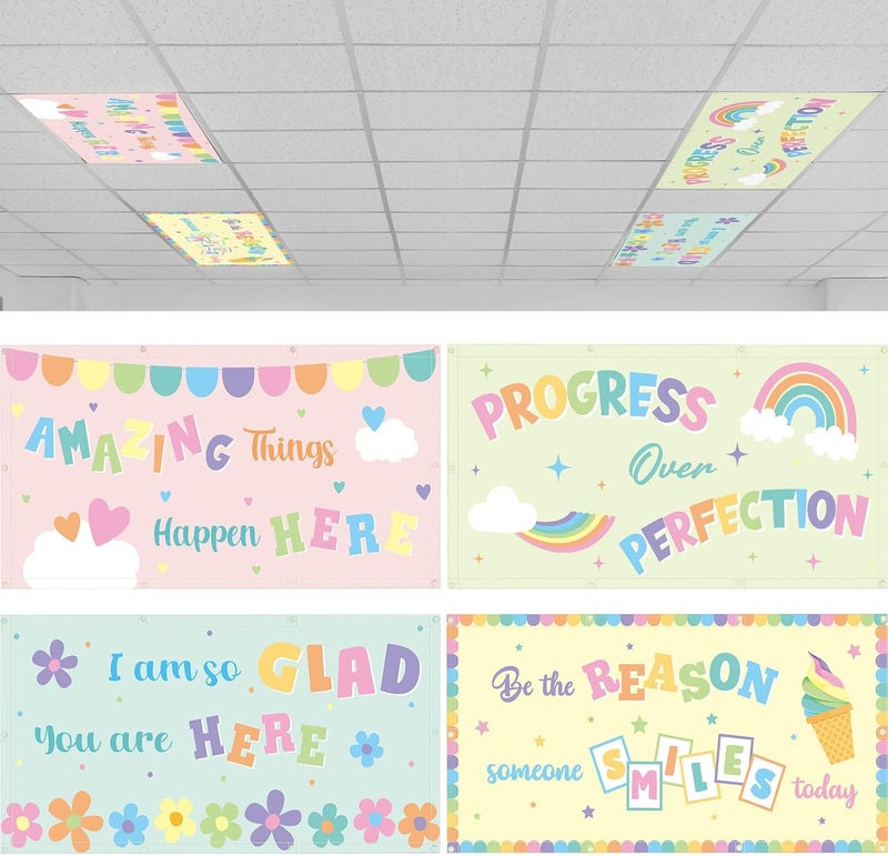 ROCEEI Pack of 4 Fluorescent Light Covers for Ceiling Lights, 4 x 2 Ft, Magnetic Light Covers for Classroom Office Home School Ceiling Decor(Pastel) - Image 1
